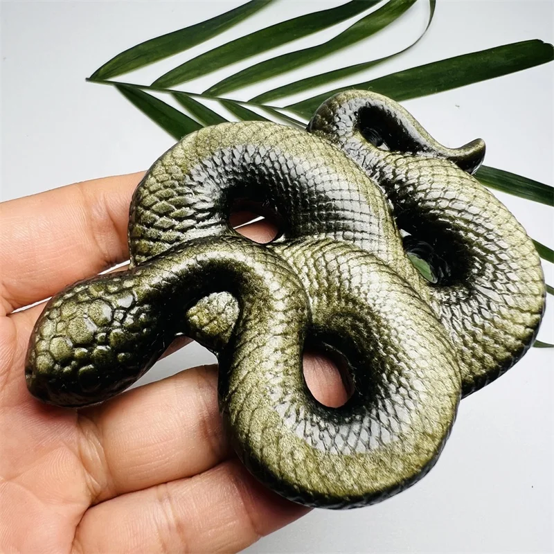 Bulk wholesale High quality natural Golden obsidian Quartz Crystal Animal  snake Statue