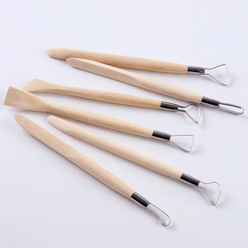 6PCS Double-Sided Wooden Handle Clay Pottery Wire Loop Sculpture Tools Set for Ceramic Wax Carving Modeling Clay Sculpting Tools