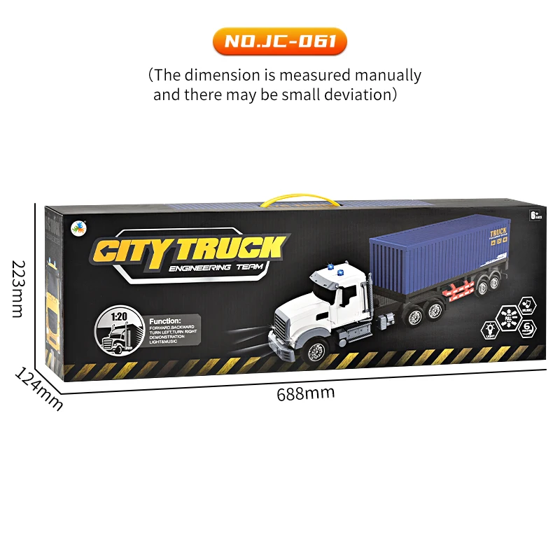 2.4G 1: 20 6CH Remote Control Light and Music Transport dump truck big RC Extended Trailer container truck for kids