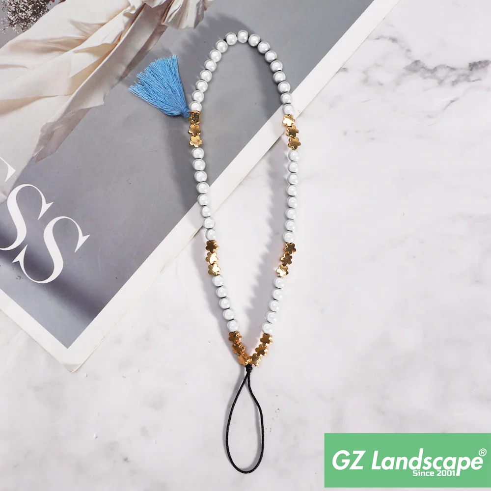 Multi angle opal gold beads chains phone fashion straps tassel gold beads colorful wrist chain phone strap