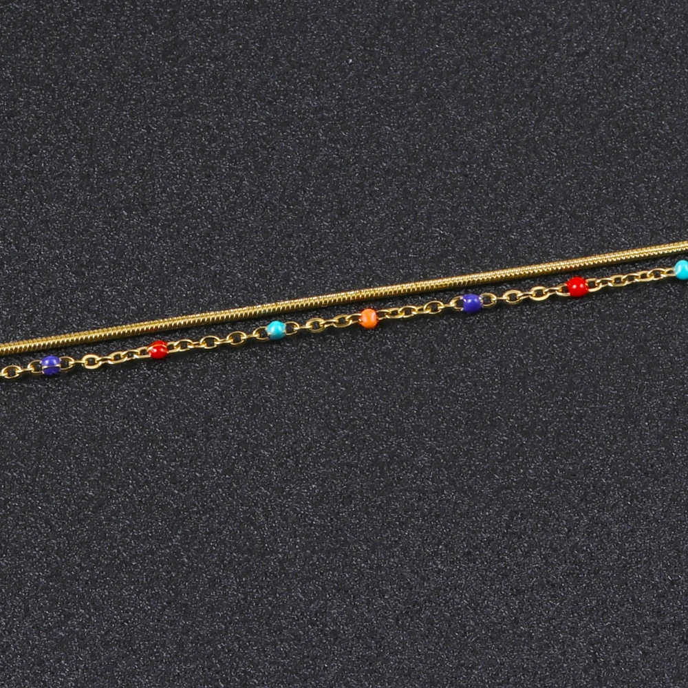 Bohemian Style Two-Layer Rainbow Beaded Bracelet Colorful Rice Beads Adjustable Bracelet For Women  Friends Gifts