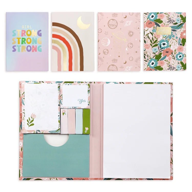 Personalized Hardcover Floral Sticky Notes Set with pocket Colorful Design Sticky Notes with Writing Memo
