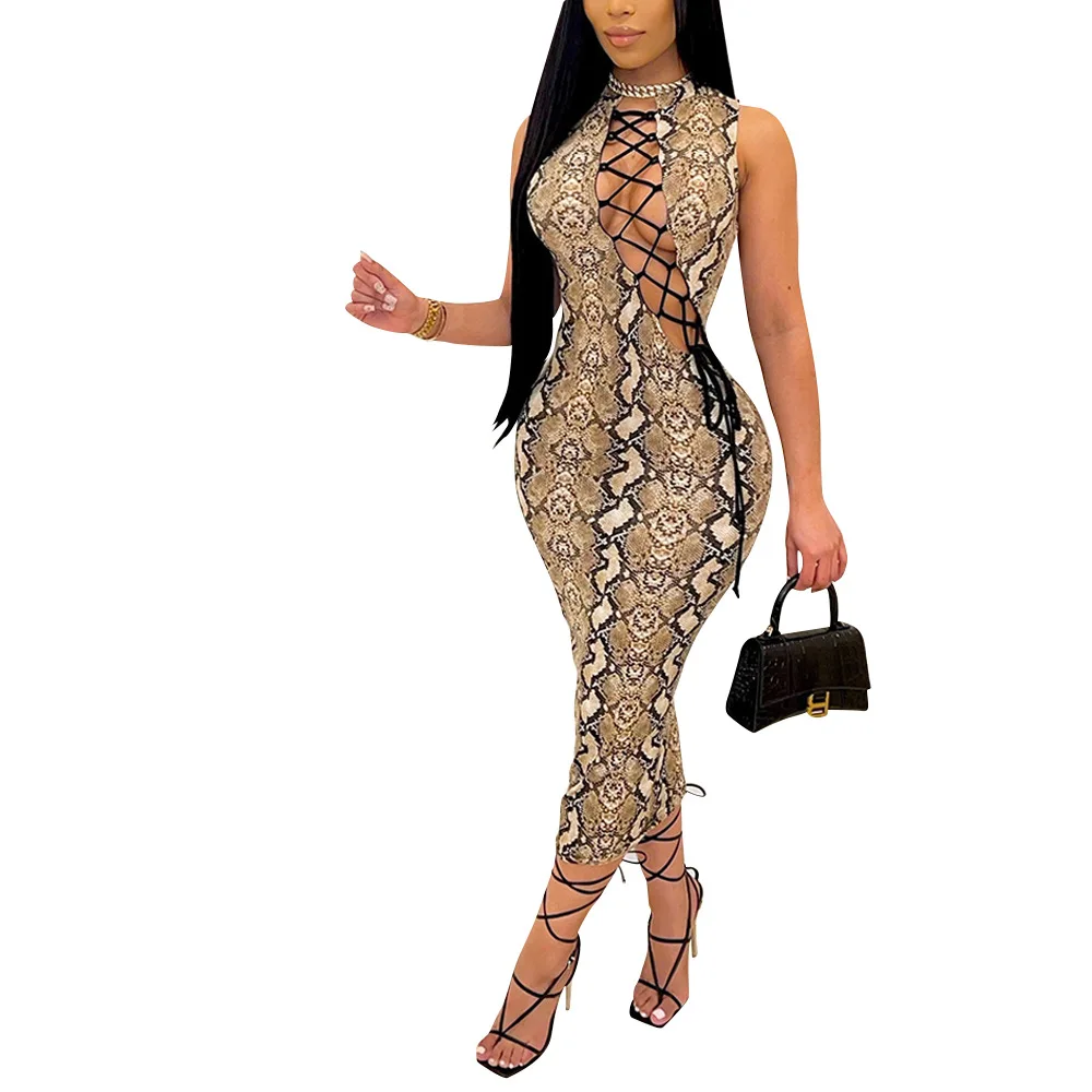 New Ladies Dress Digital Printing Lace Hollow-Out Sexy Nightclub For Party Wear Summer