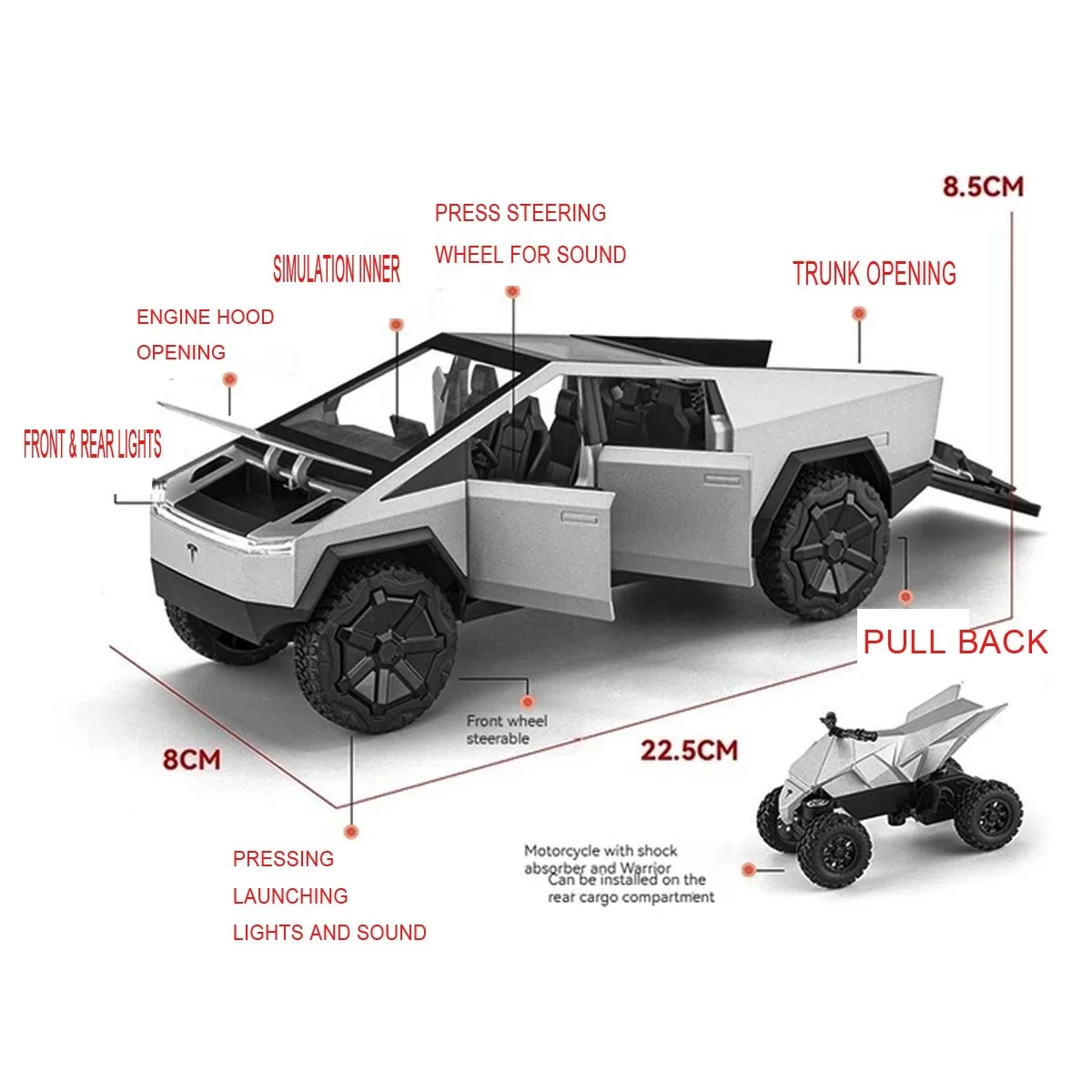 NEW 1:24 TESLA  Die Cast Model Car with Door Opening Engine Hood & Trunk Opening,Pull Back Alloy Toy Car With Lights and Sounds