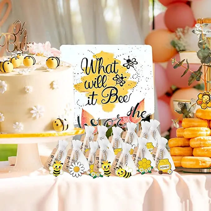 Custom logo personalized cute bag pendant theme kids party decorations birthday baby shower pvc bee keychain