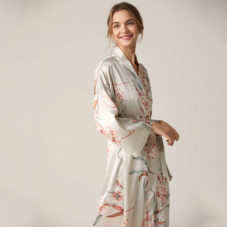 Robe satin Luxury FLoral Color Soft Lightweight Silk Lace Plus Size Silk Robes Women 3 Pcs Silk Robes Women Luxury