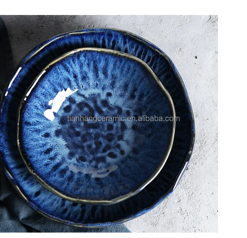 Nordic Modern Home tableware blue Glazed deep Plates Bowl Ceramic Dinnerware for hotel Restaurant porcelain Salad dessert bowls.jpg