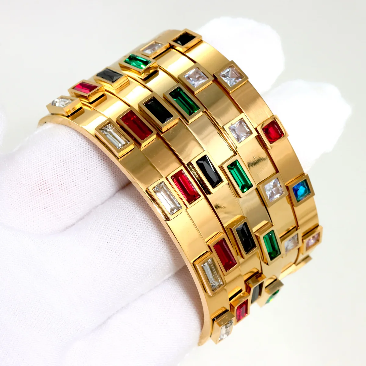 Luxury Fashion Gold Plated Stainless Steel Colorful Diamond Bracelet Bangle Bracelets for Women stainless steel jewelry