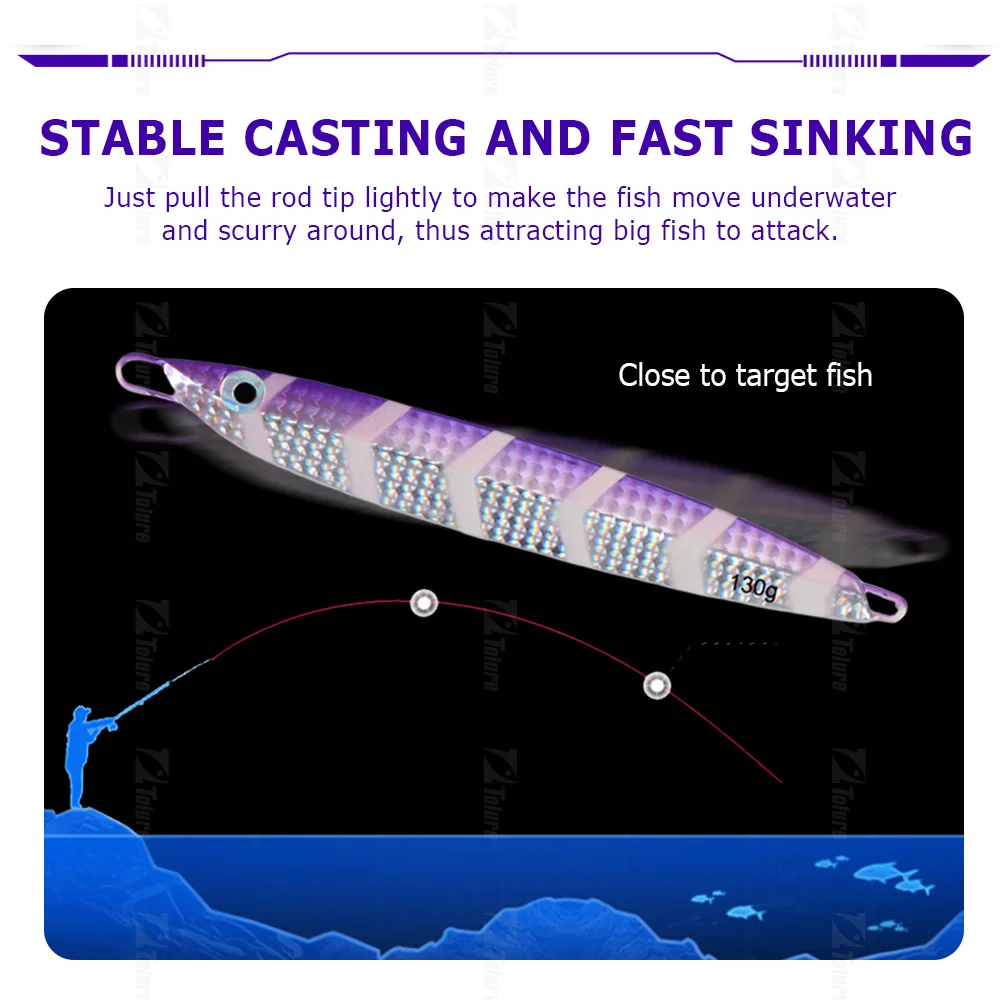 Tolure 130g 150g 180g all water slow jigging fishing lure laser coating hard metal jigbait saltwater metal jigging lure