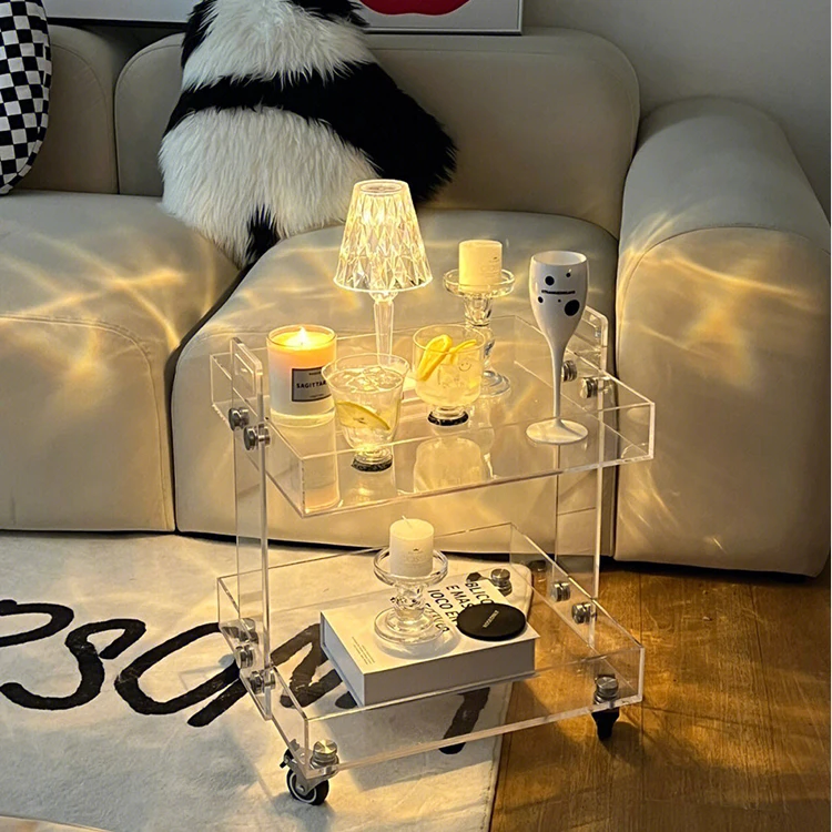 Household Acrylic mobile storage rack Hotel Supplies Service Acrylic Movable Trolley