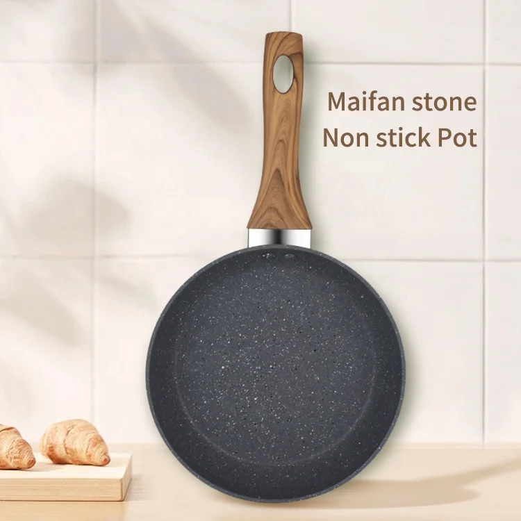 Wholesale Medical Stone Frypan Non Stick Panci Pans Cookware 20cm Aluminum Frying Pan With Wooden Handle