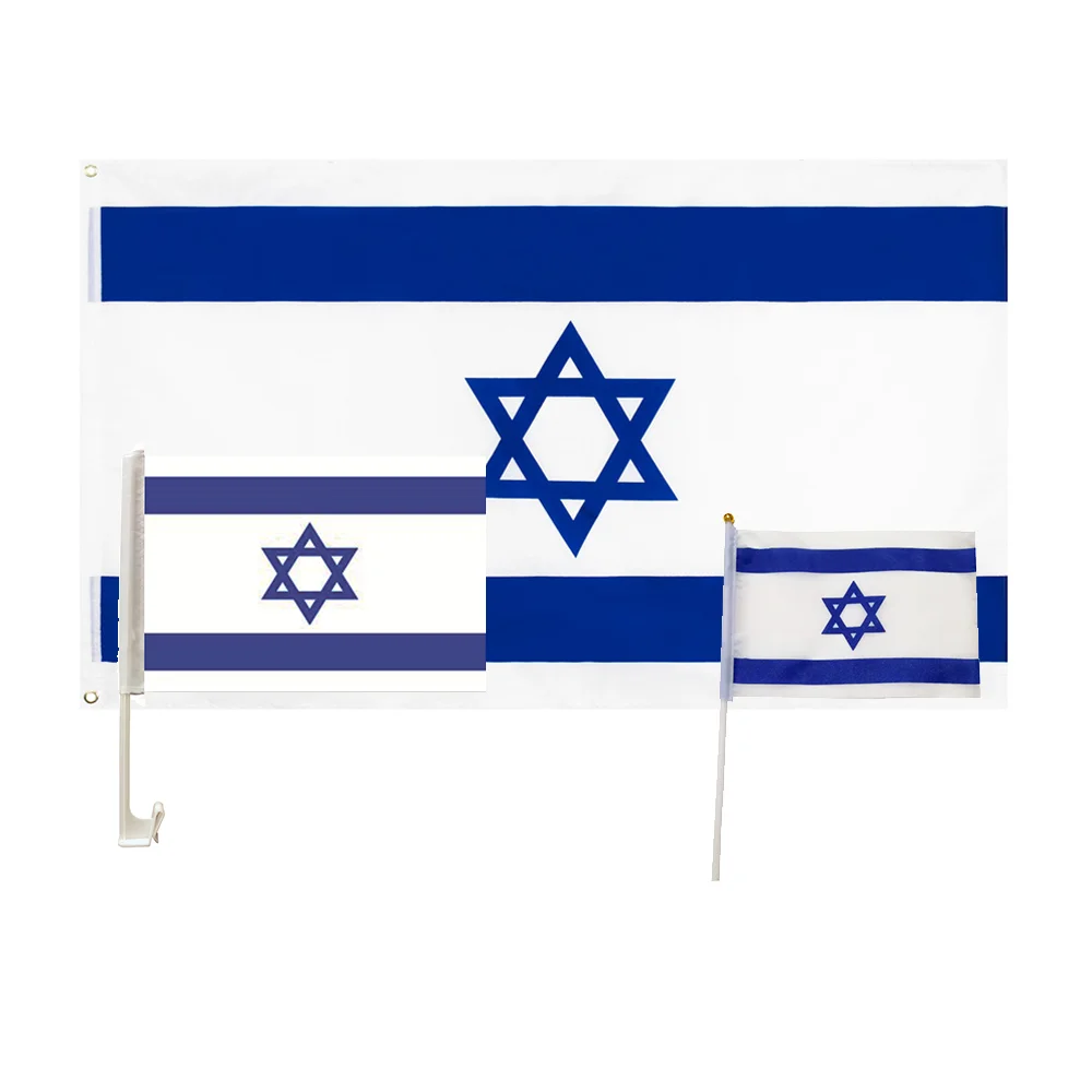 Wholesale 3x5 90X150CM 14x21cm 30x40cm Polyester Israeli National Country Blue White Hand Small Flag 5 Star Israel Car Flag