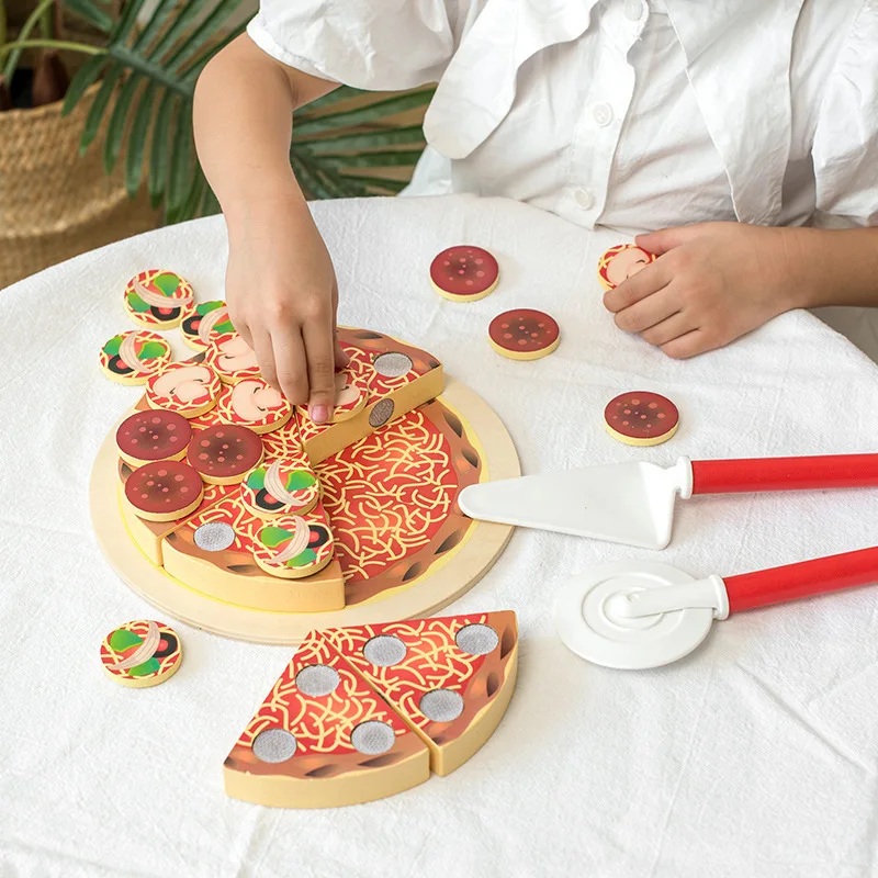 Birthday Gift High Simulation Pretend Play Kitchen Toys Abundant Accessories  Wooden Pizza Cutting Toys