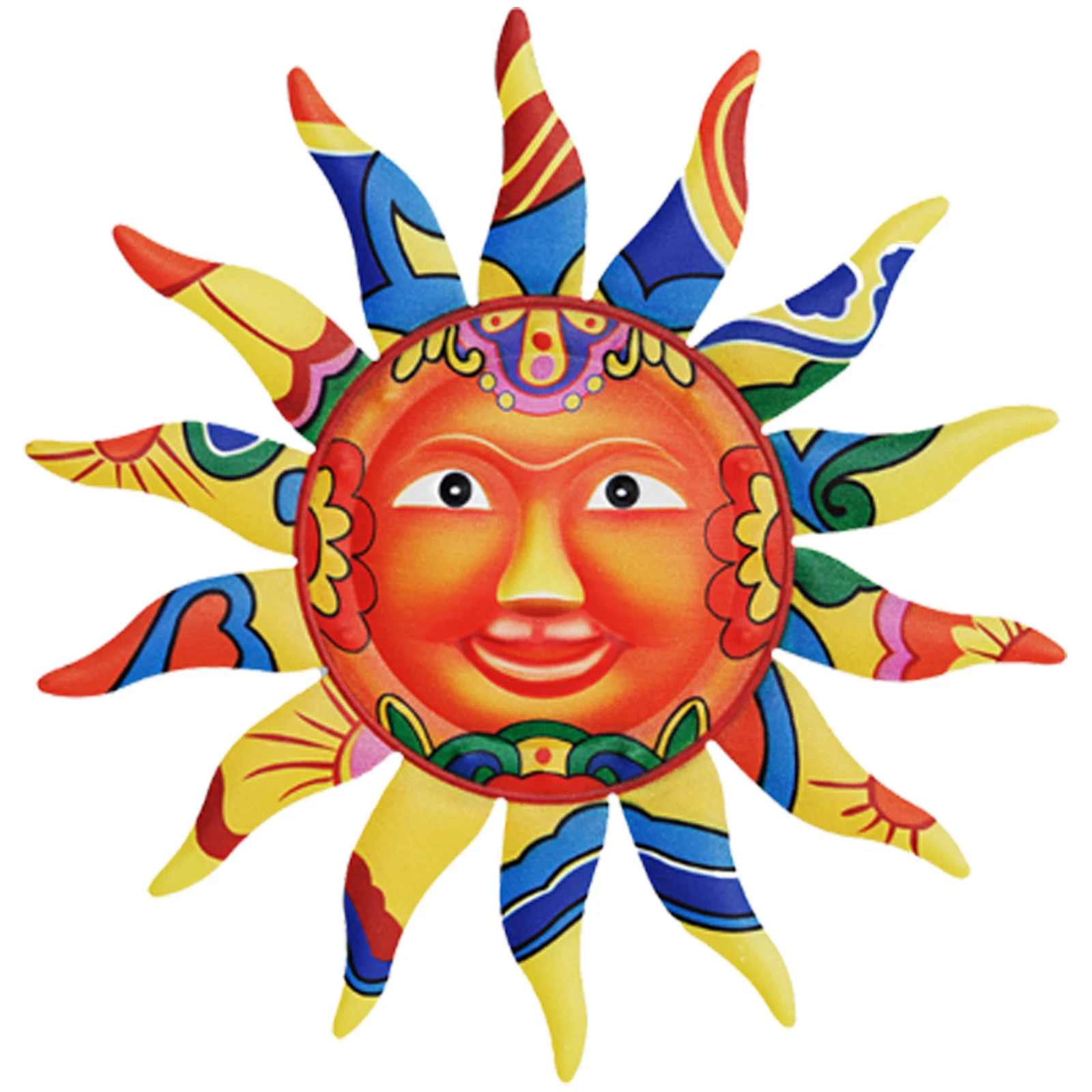 12.7 Inches Metal Sun Wall Art Decor Hanging for Indoor Outdoor Home Garden Colorful Sun Face Sculptures & Statues Yellow