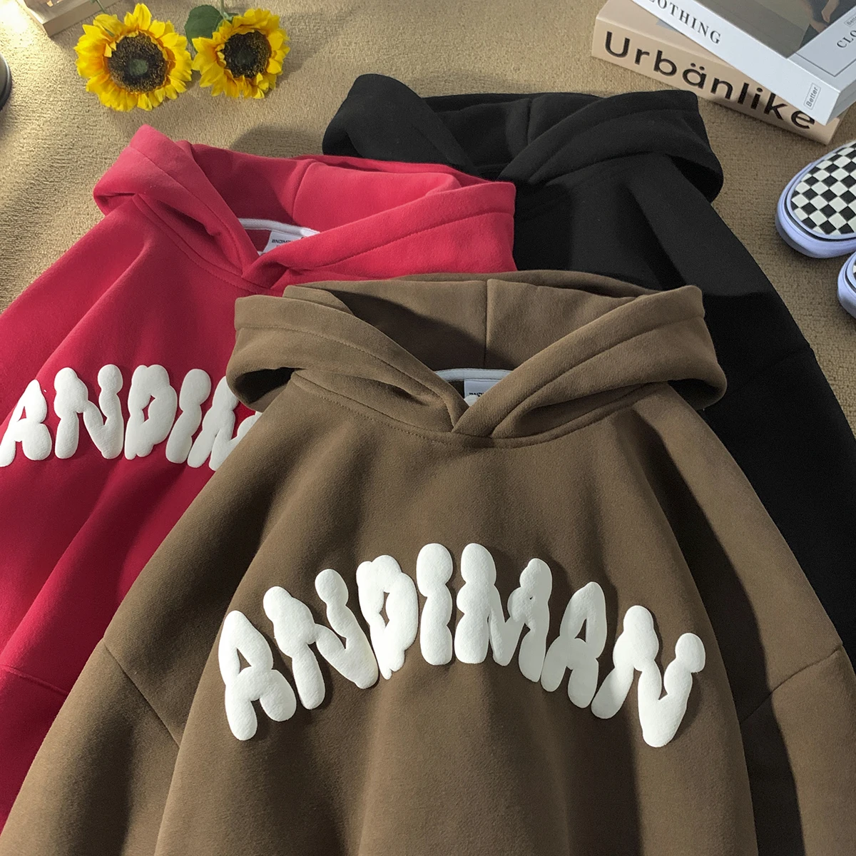 Hip pop 3D puff printing custom hoodies puff print heavy weight cotton pullover hoodie no string