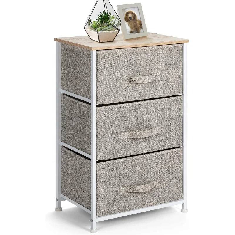 Wide Dresser Storage Tower Furniture Fabric Organizer Unit For Bedroom 3 - Drawer Storage Chest