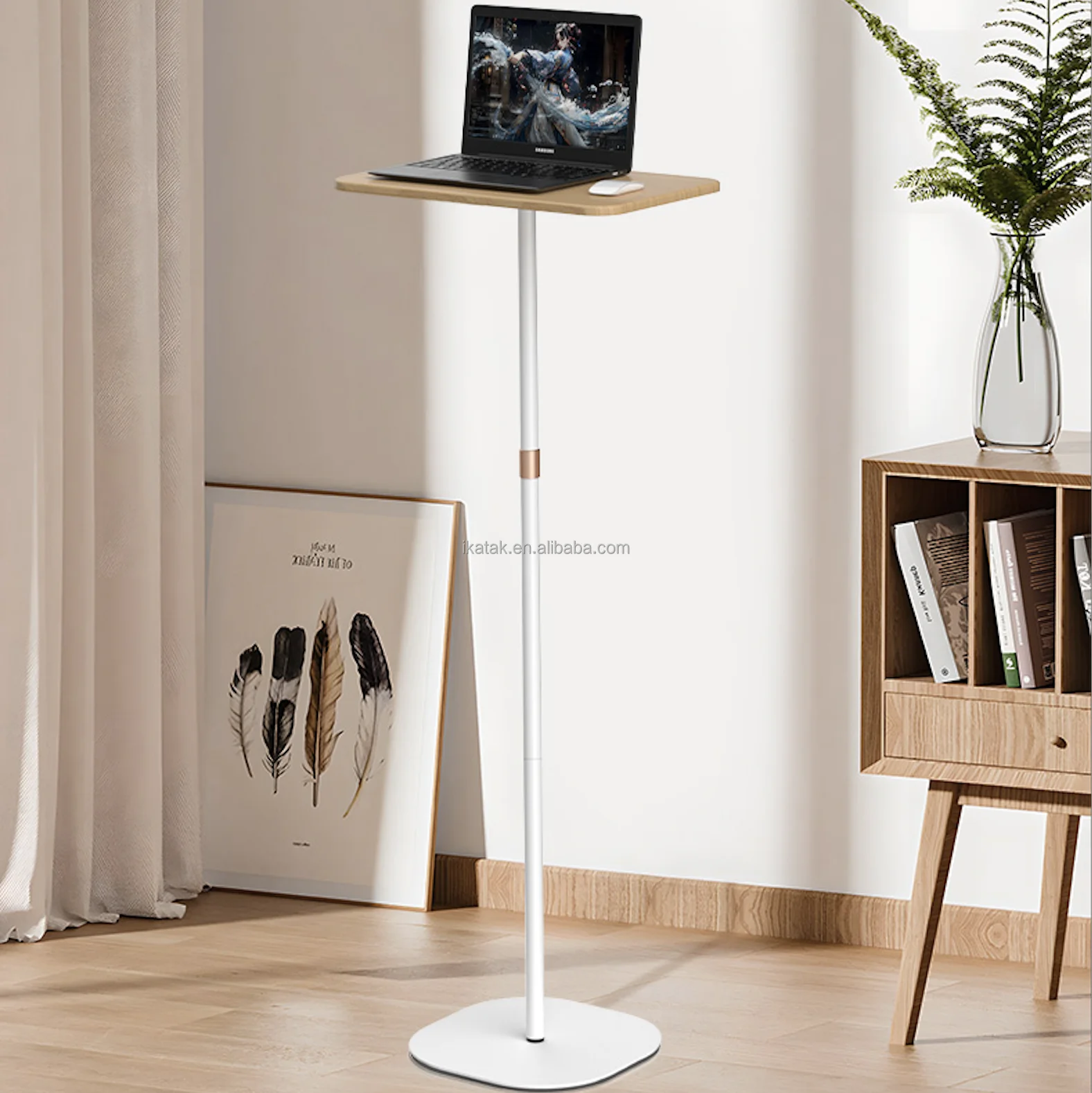 IKATAK New Height Adjustable Mobile Standing Desk Computer Cart Workstation Floor Projector Laptop Stand