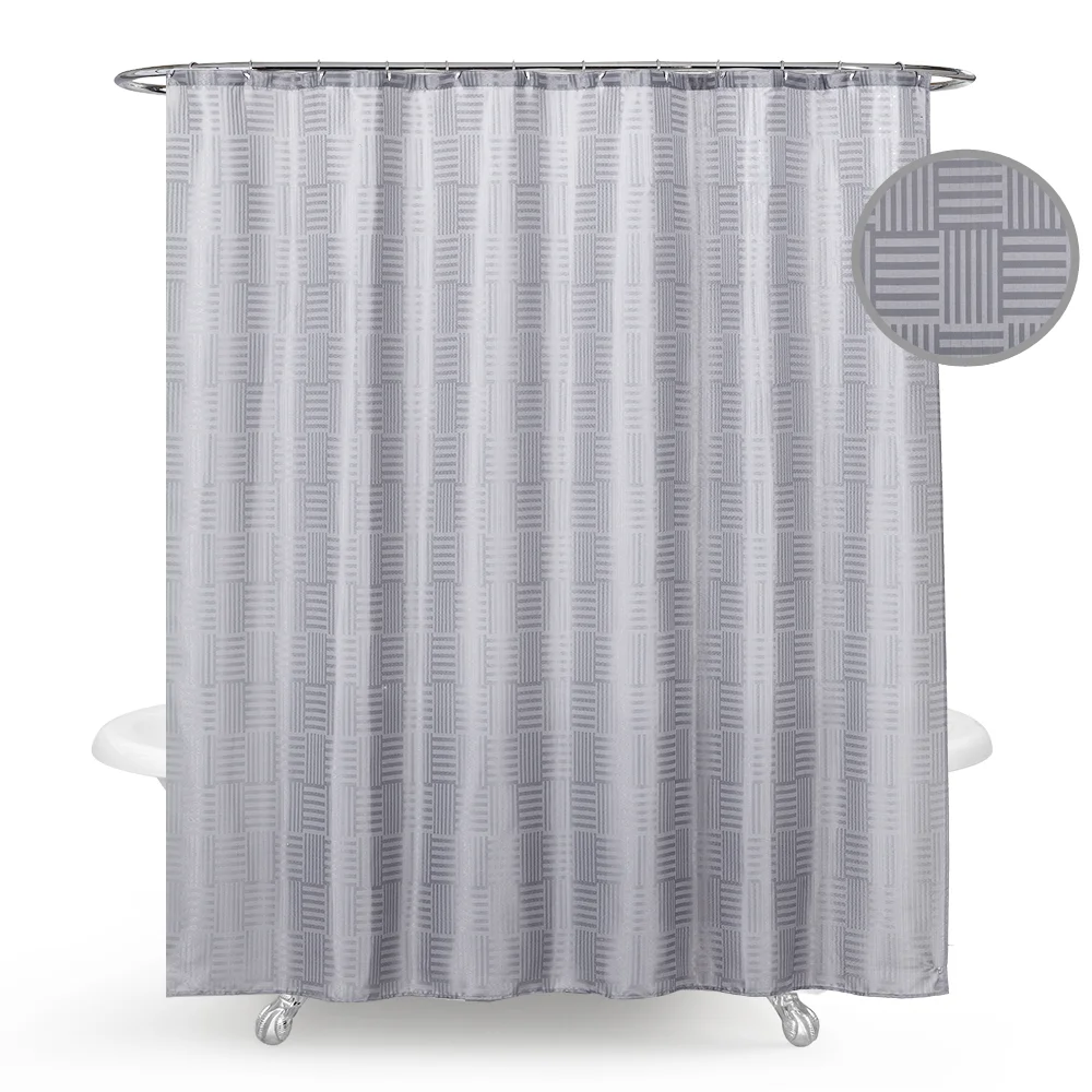 Hotel Quality Grey Waffle Weave Heavy Duty Embroidery Jacquard Fabric Shower Curtains