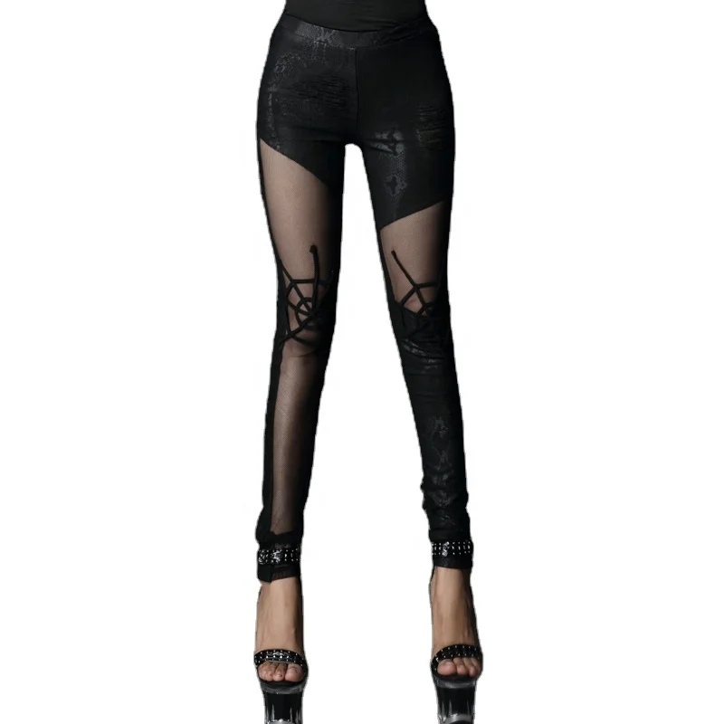Punk Rave K-161 wholesale sexy transparent mesh spider web skinny tight women pant plus size legging