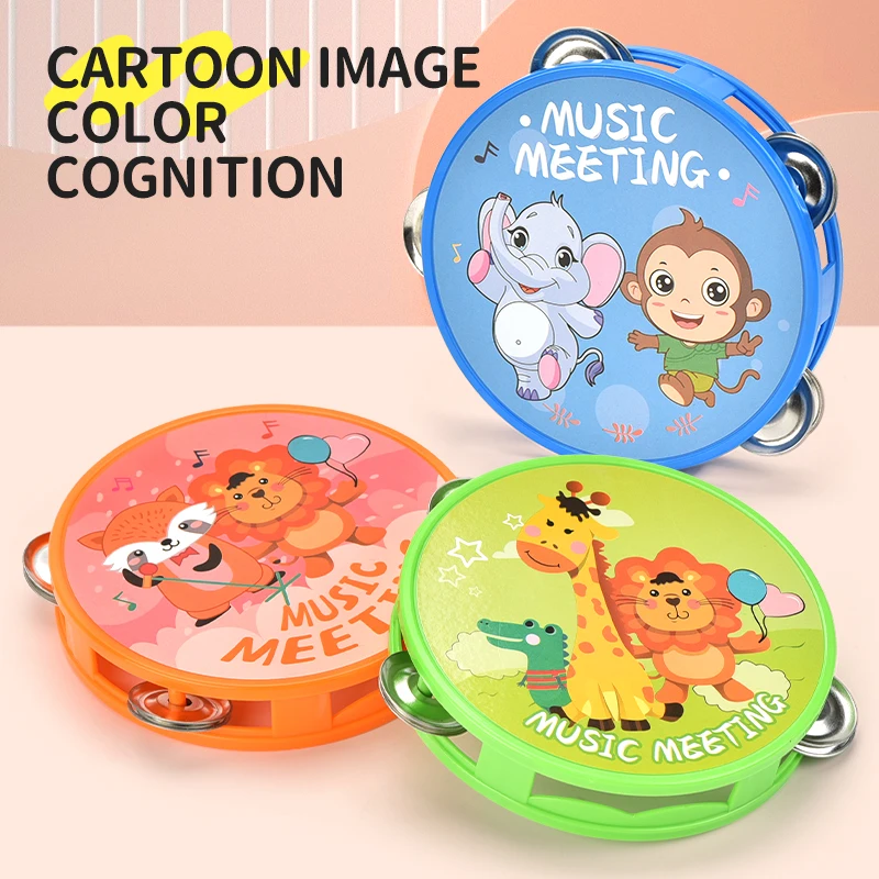2024 Baby learning musical instrument animal hand drum toy mini cartoon music tambourine toy