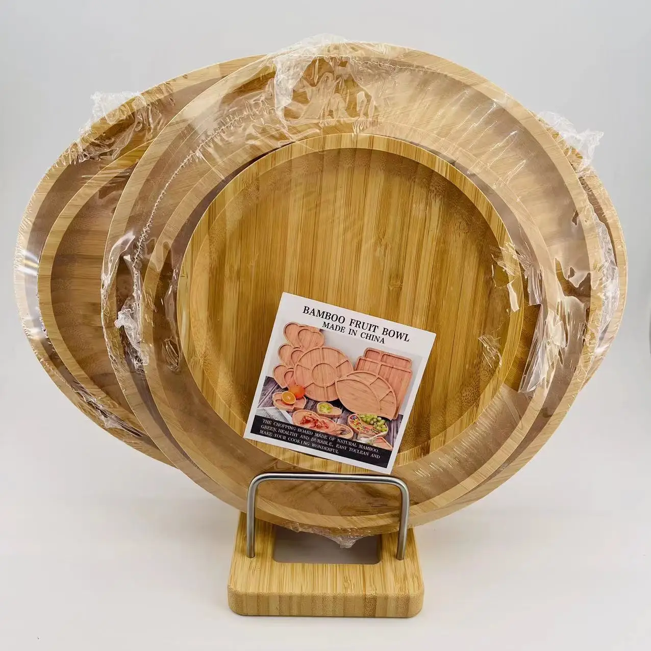 Wholesale New Type Round Bamboo Tray Set Solid Custom Food Fruit Serving Tray Bamboo Plates Wood Plates