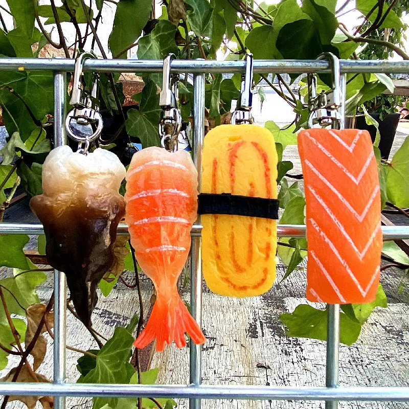 Realistic food keychain Japanese salmon sushi nori rice octopus balls shape pvc keychain