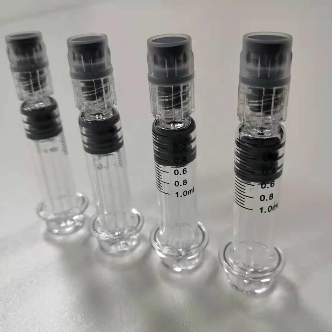 Empty 1ml distillate oil borosilicate glass syringe for filling vape pen cartridge electronic cigarette