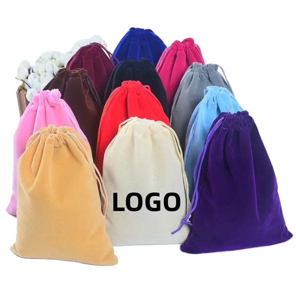 LOGO Printed 10x15cm Velvet Drawstring Pouch for Jewelry Sunglasses Bracelet Necklace Storage-Suede Material for Gifts