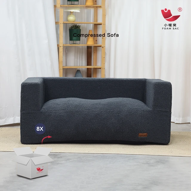 New Lazy Sofa 2 Seat Double Living Room Dark Grey Sherpa Bean Bag Sofa Ready for Use Comfy Bean Bag Bed