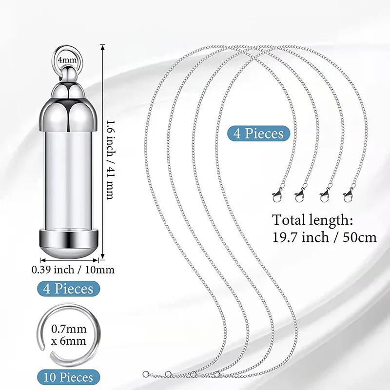 Custom Openable Screw Cap Vial Necklace Steel Chain Wishing Bottle Pendant Lucky Charm Jars Trendy DIY Jewelry Making Accessory