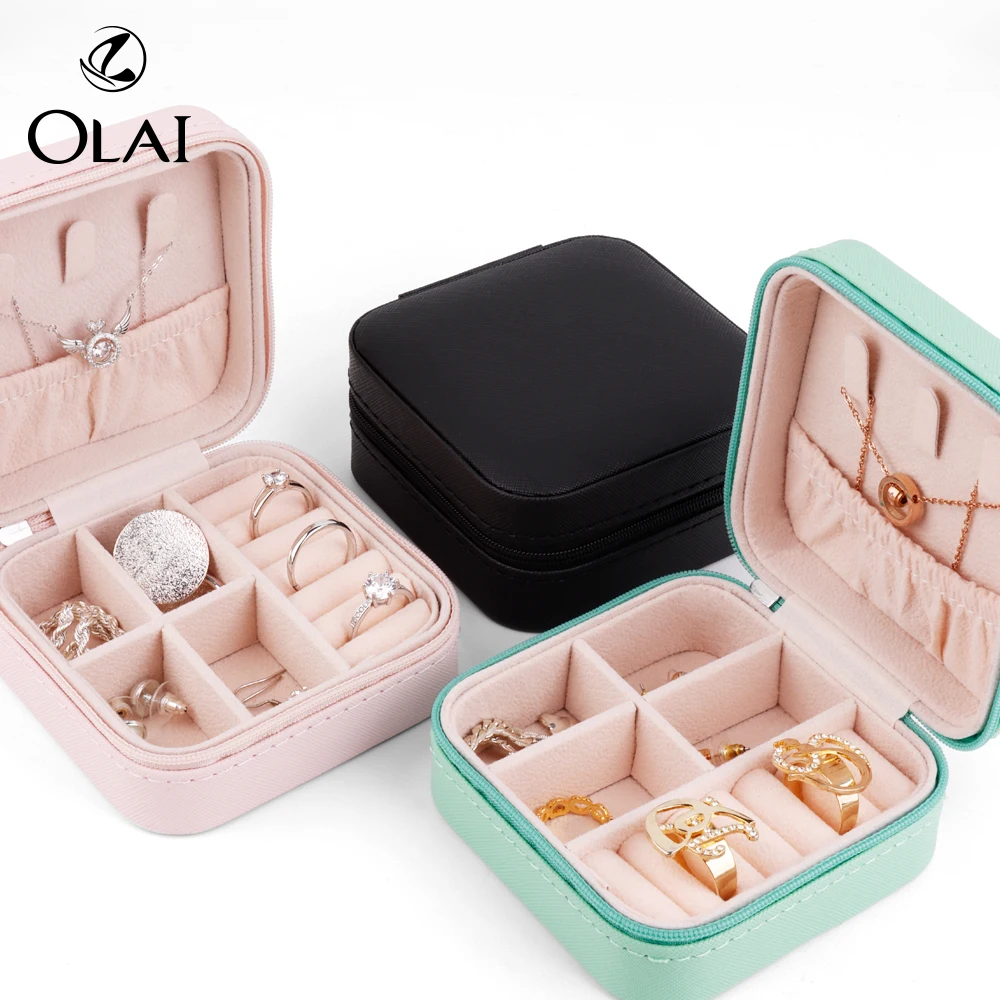 PU Leather Ring Jewelry Accessories Set Box Mini Gift Portable Jewelry Zipper Packaging Box