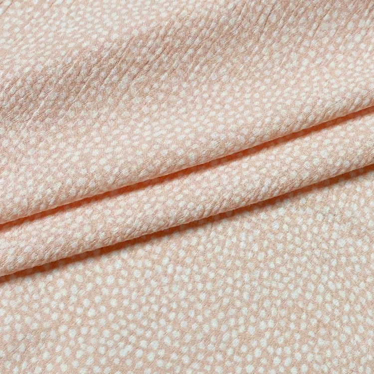 Harvest Light Weight Woven 100% Viscose  Yoryu Crinkle Tela Tecido Light Peach Color Dot Design Print Fabric for Garments