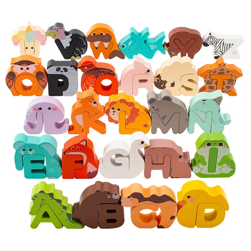 factory price colorful animal shape letters blocks alphabet wooden building blocks early education puzzle toys