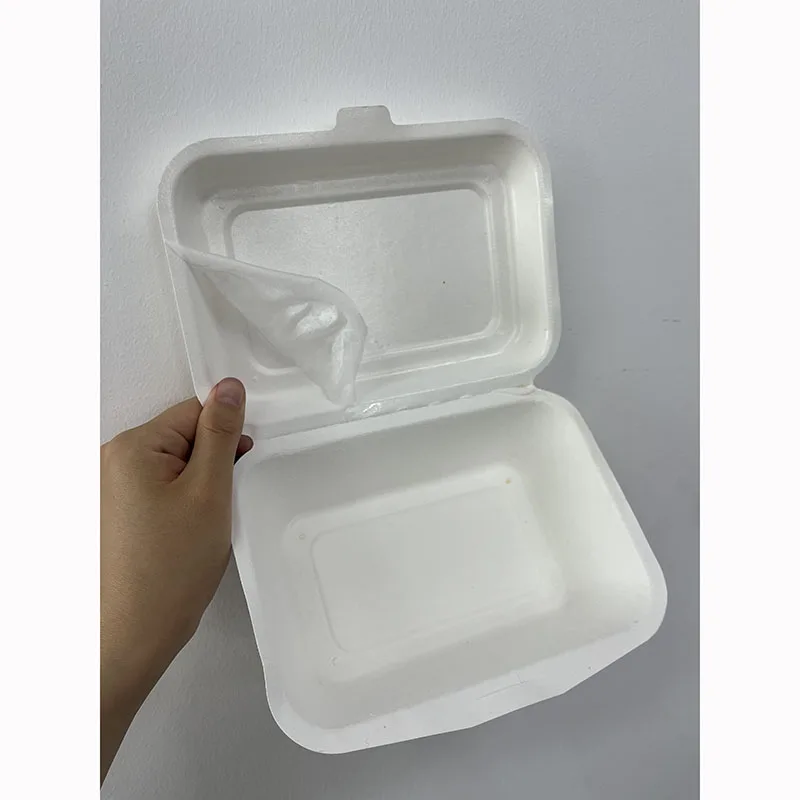 no added pfas bagasse food container Compostable PLA PET coating lamination film bagasse paper pulp takeaway food packaging box