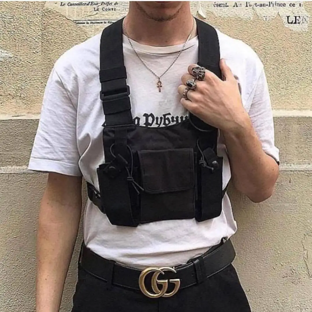 MOTE-AA95  Custom Logo Nylon Chest Bag Man Hip Hop Tactical Chest Bag for Radio Walkie Talkie Backpack Wholesale