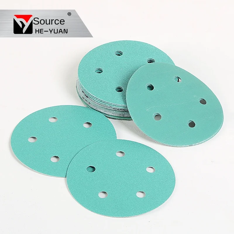 Green 5 Inch Round Dry Sanding Paper 6-Hole Self-Adhesive Ceramic Polishing Imported Free Shipping