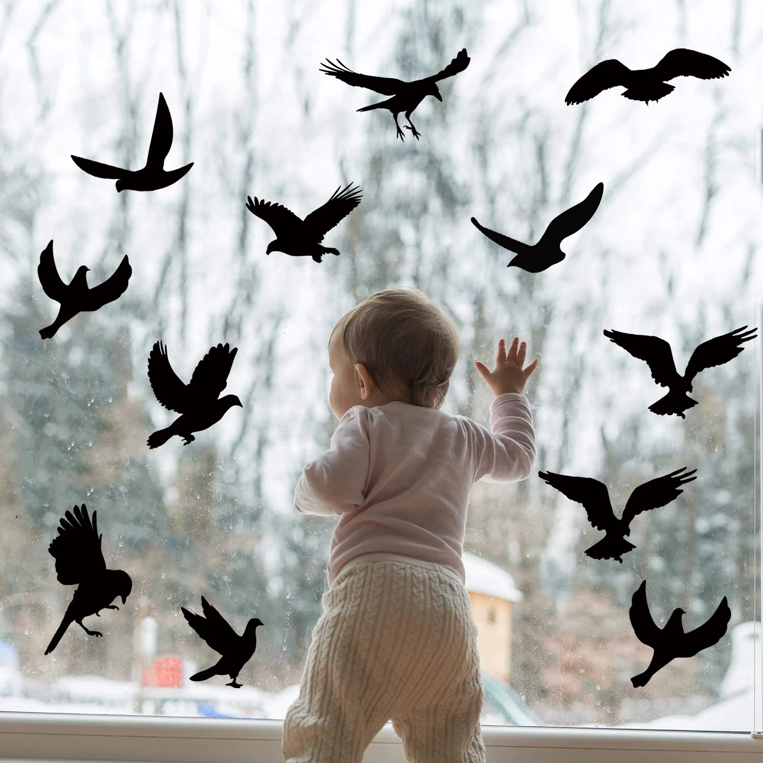 Anti- Collision Window Bird Stickers Decals Glass Door Protect and Save Black Bird Sticker