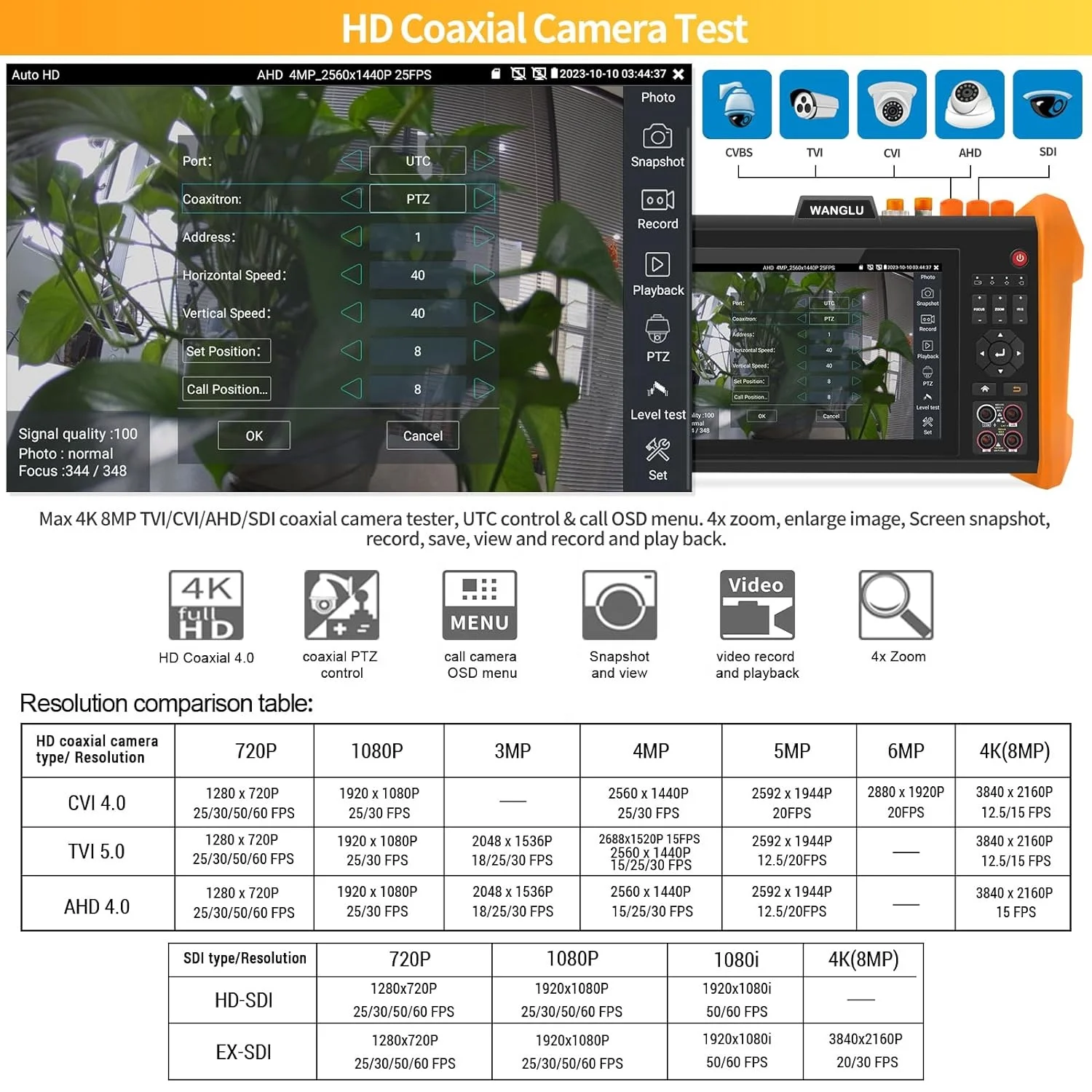 K15-CLMOVTADHSEFG CCTV Tester 8K IP Camera Tester 8MP AHD CVI TVI SDI CVBS POE VGA HDMI LED Lamp Cable Tracer GPS Video Monitor