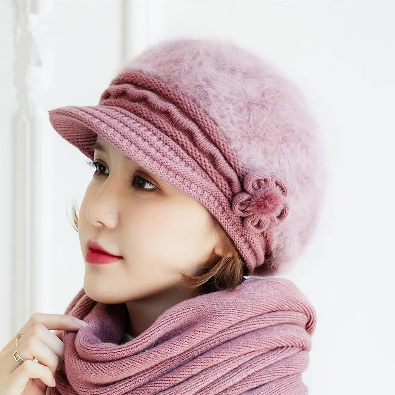 2021 Autumn And Winter Ladies Warm Hat Knitted Hat Custom Logo Rabbit Fur Hat
