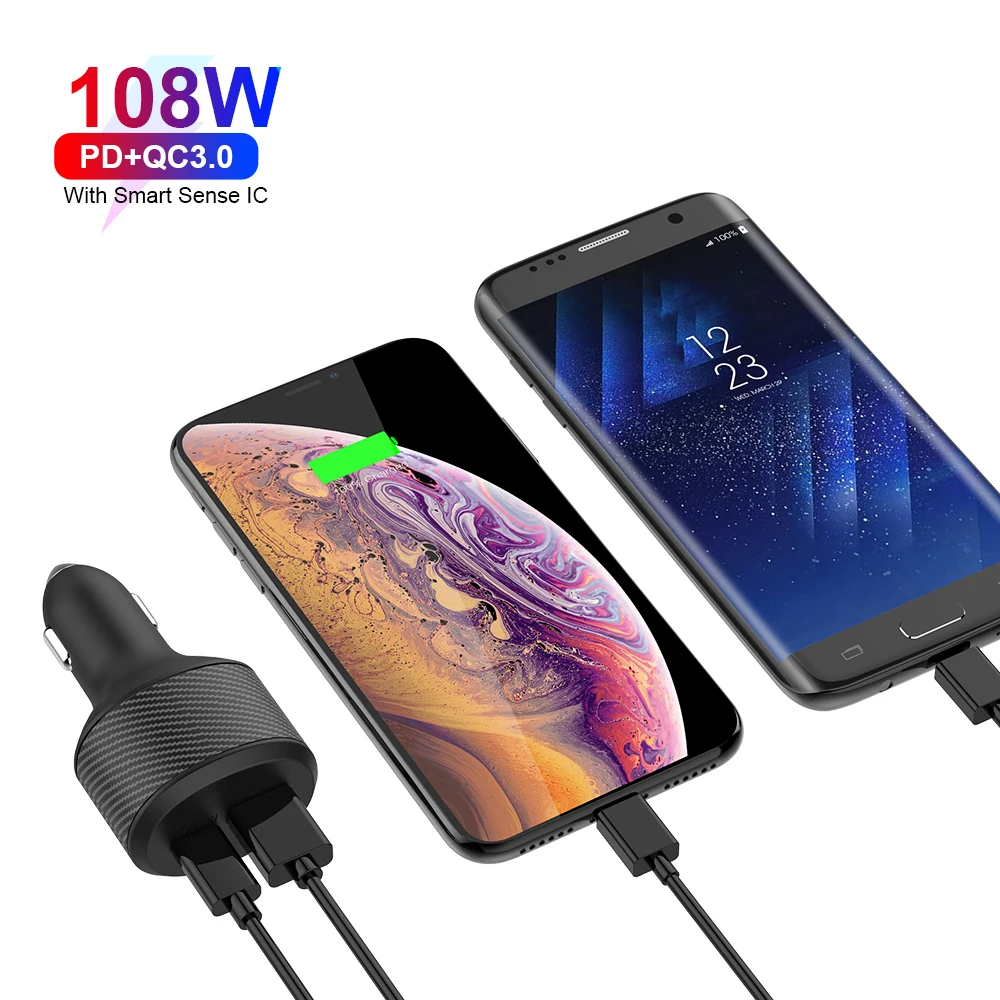  Автомобильное зарядное устройство для ноутбука с двумя портами USB Type-C PD3.0 QC3.0 Xiaomi под заказ 65 Вт 100 108 ВТ автомобильный адаптер быстрой зарядки