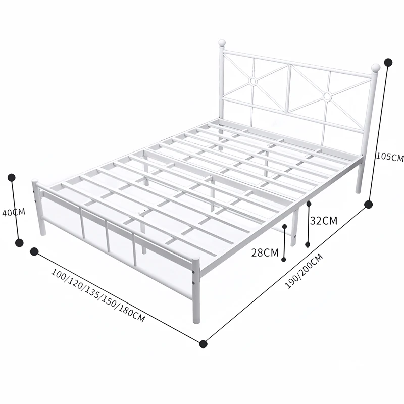 Factory Price Heavy Duty KD King Queen Full Size Iron Double Beds Black White Metal Platform Powder Coated Steel Bed Frame