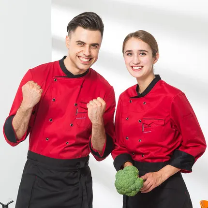  Прочная дышащая удобная куртка шеф-повара из полиэстера и хлопка с длинным рукавом для