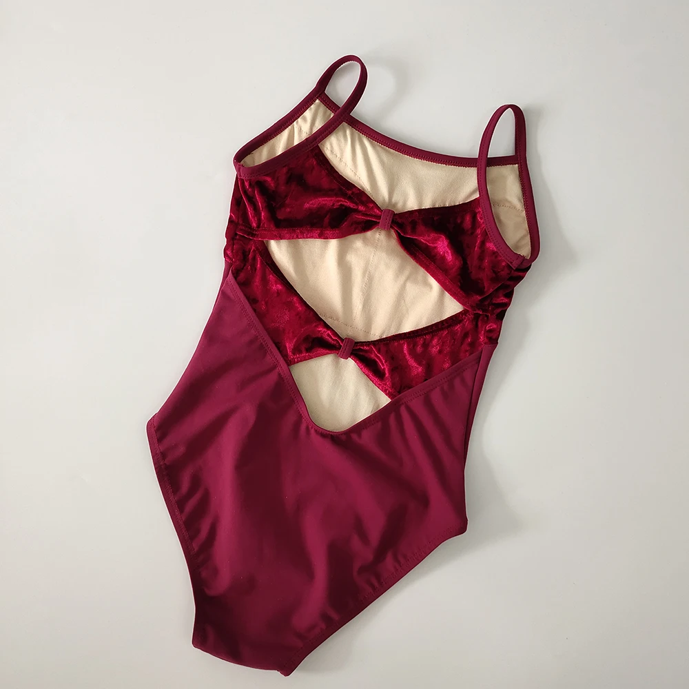 2024 hot selling popular custom design royal red wine velvet camisole adult women dance wear ballet leotards