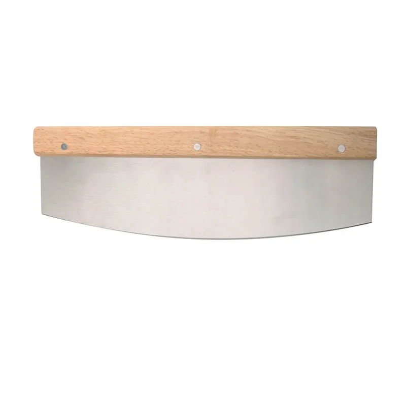 2021 hot item wooden handle pizza cutter stainless steel cake scraper dough slicer pizza tools for baking
