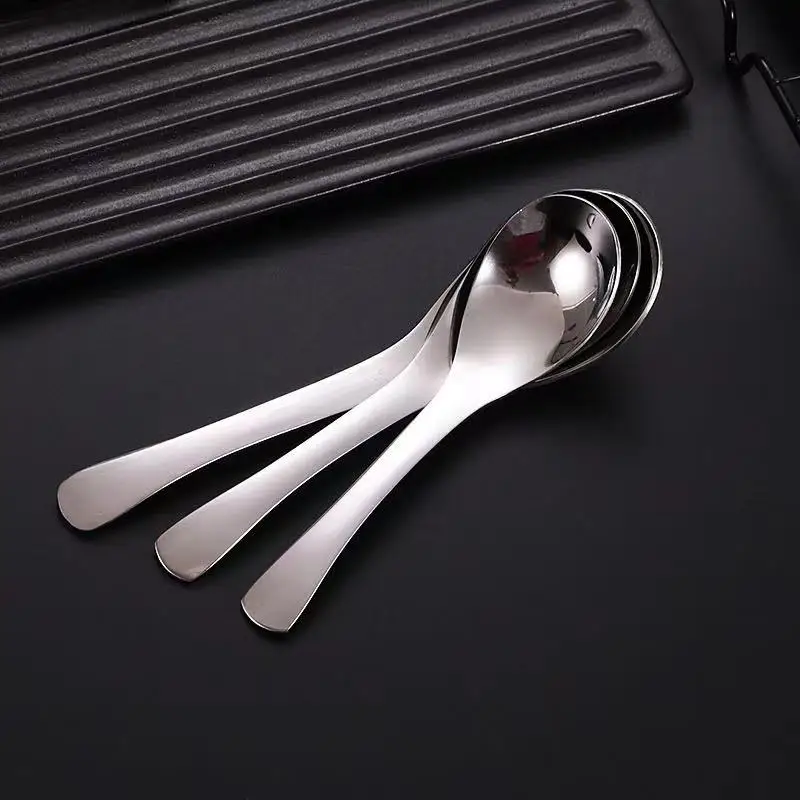 
Manufacturers wholesale stainless steel soup rice spoons Square head flat bottomed reusable spoon Silver Cutlery Set Custom logo 