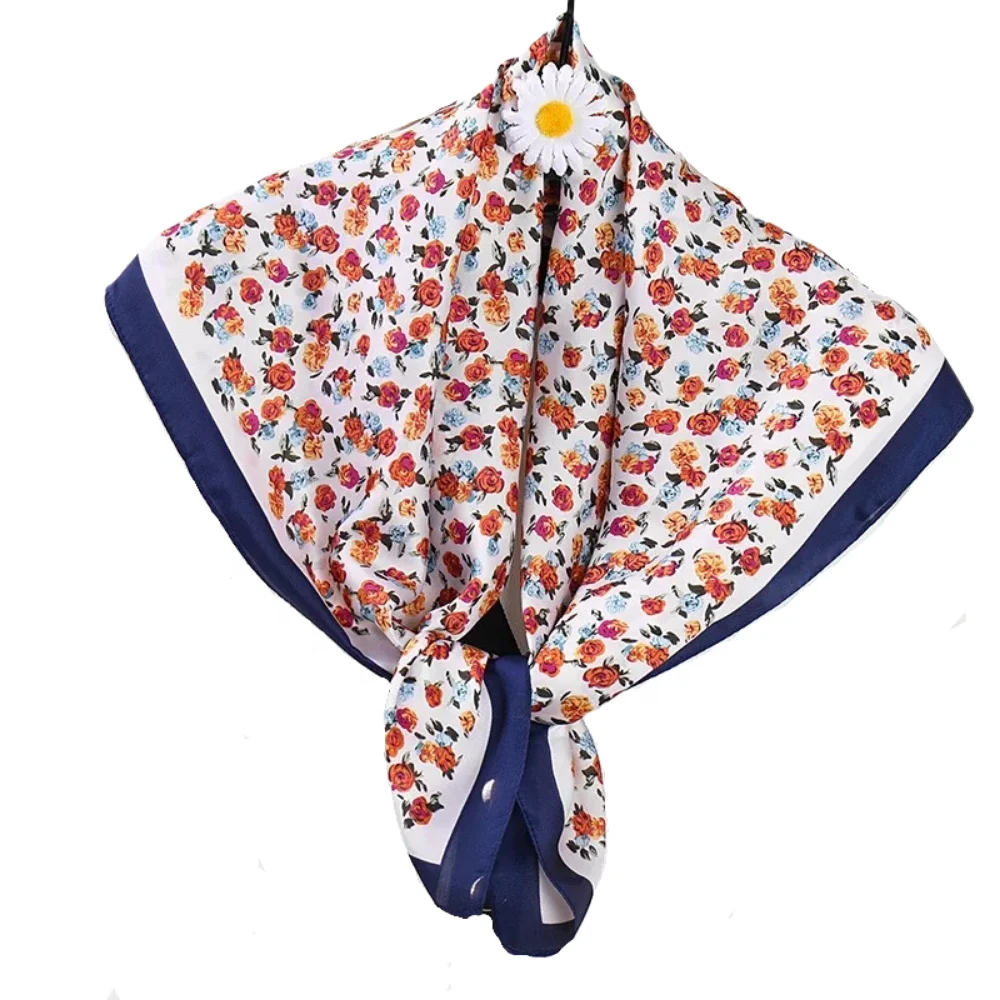 Оптовая продажа, индивидуальный новый дизайн, атласный шелковый шарф с принтом, полиэфирный платок, квадратный 70x70 см атласный хиджаб, шелковый шарф для волос