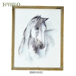 IVYDECO Modern Wooden Frame Paper Painting Wooden horse wall decor for Living room