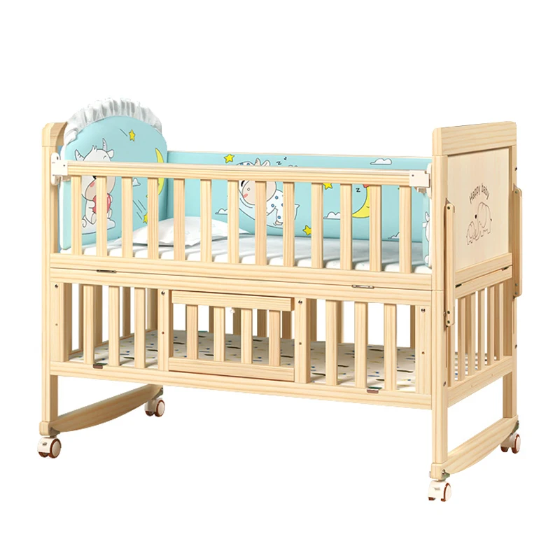 Crib solid wood unpainted baby bed multifunctional bb newborn child stitching big bed shaker cradle