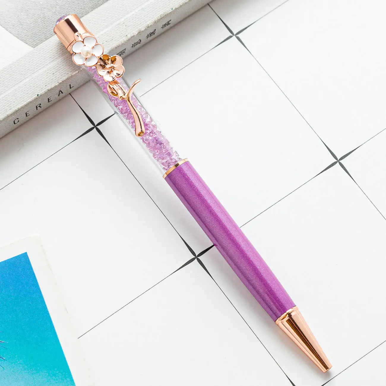 New Crystal Metal Flower Clip 1.0mm Ballpoint Pens Diamond Crystal Pen