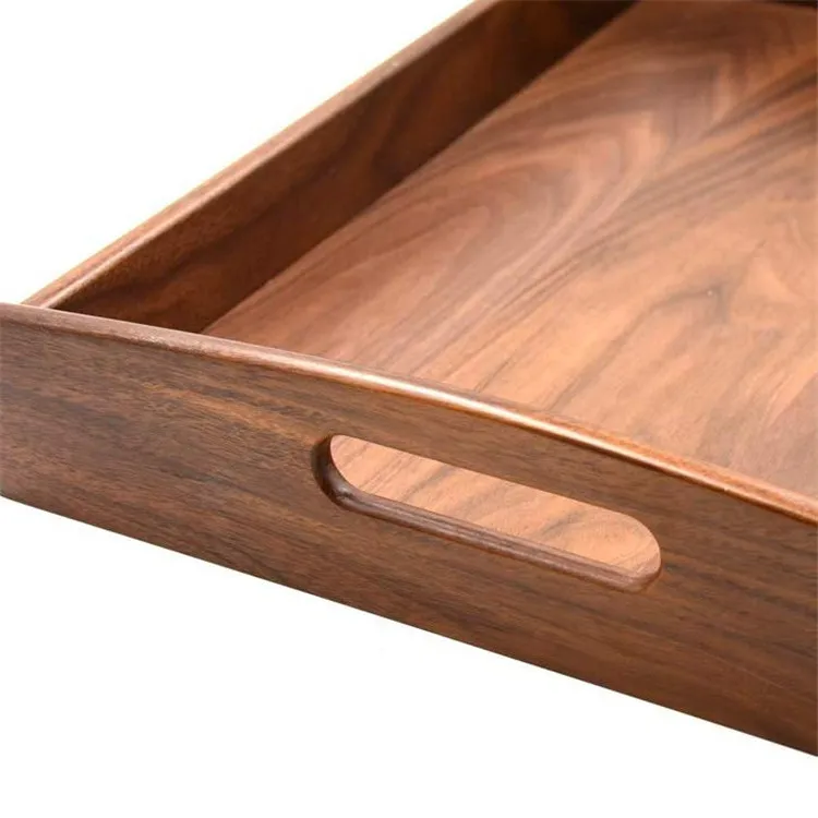 Decorative Hotel Bar Coffee Tea Platter Black Walnut Wood Pizza Trays 18 inch